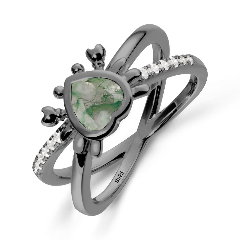 Moss Agate Criss Cross Double Band Crab Ring - LUO Jewelry #metal_black finish sterling silver
