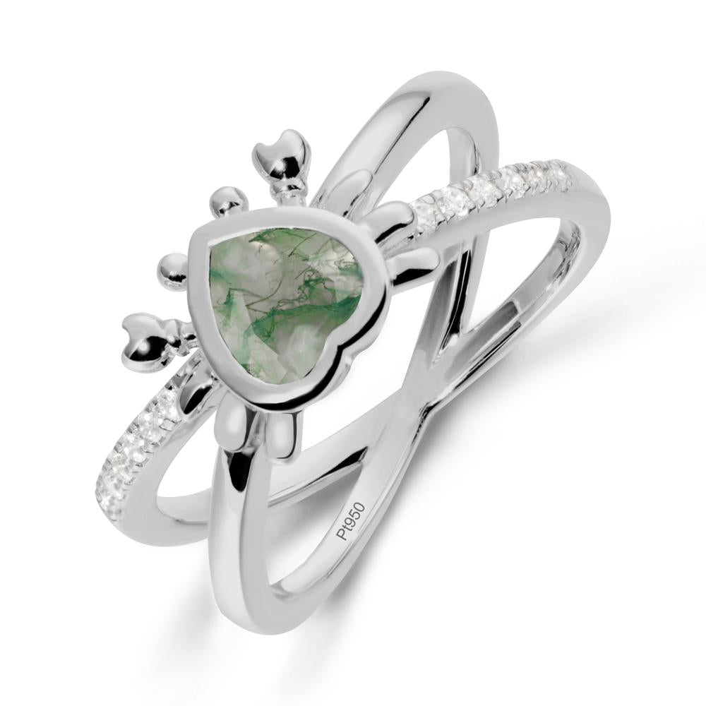 Moss Agate Criss Cross Double Band Crab Ring - LUO Jewelry #metal_platinum