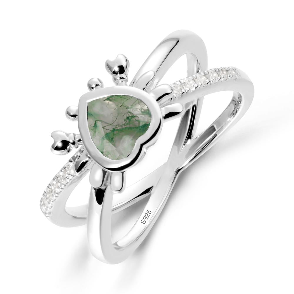 Moss Agate Criss Cross Double Band Crab Ring - LUO Jewelry #metal_sterling silver