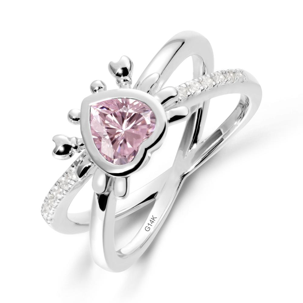 Hear Shaped Crab Pink Cubic Zirconia Ring - LUO Jewelry #metal_14k white gold