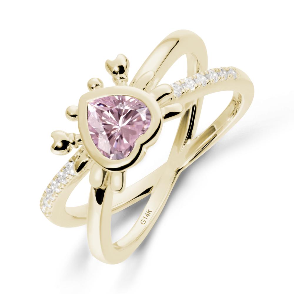 Hear Shaped Crab Pink Cubic Zirconia Ring - LUO Jewelry #metal_14k yellow gold