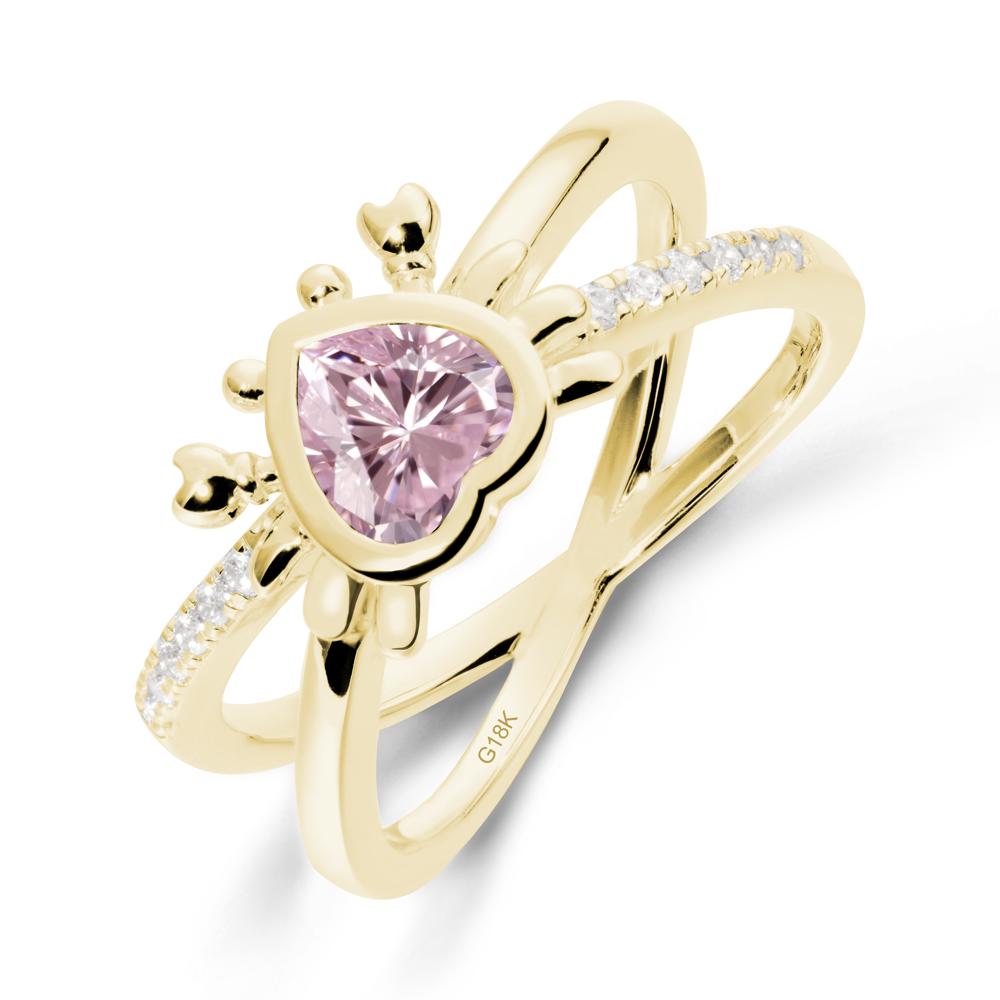 Hear Shaped Crab Pink Cubic Zirconia Ring - LUO Jewelry #metal_18k yellow gold