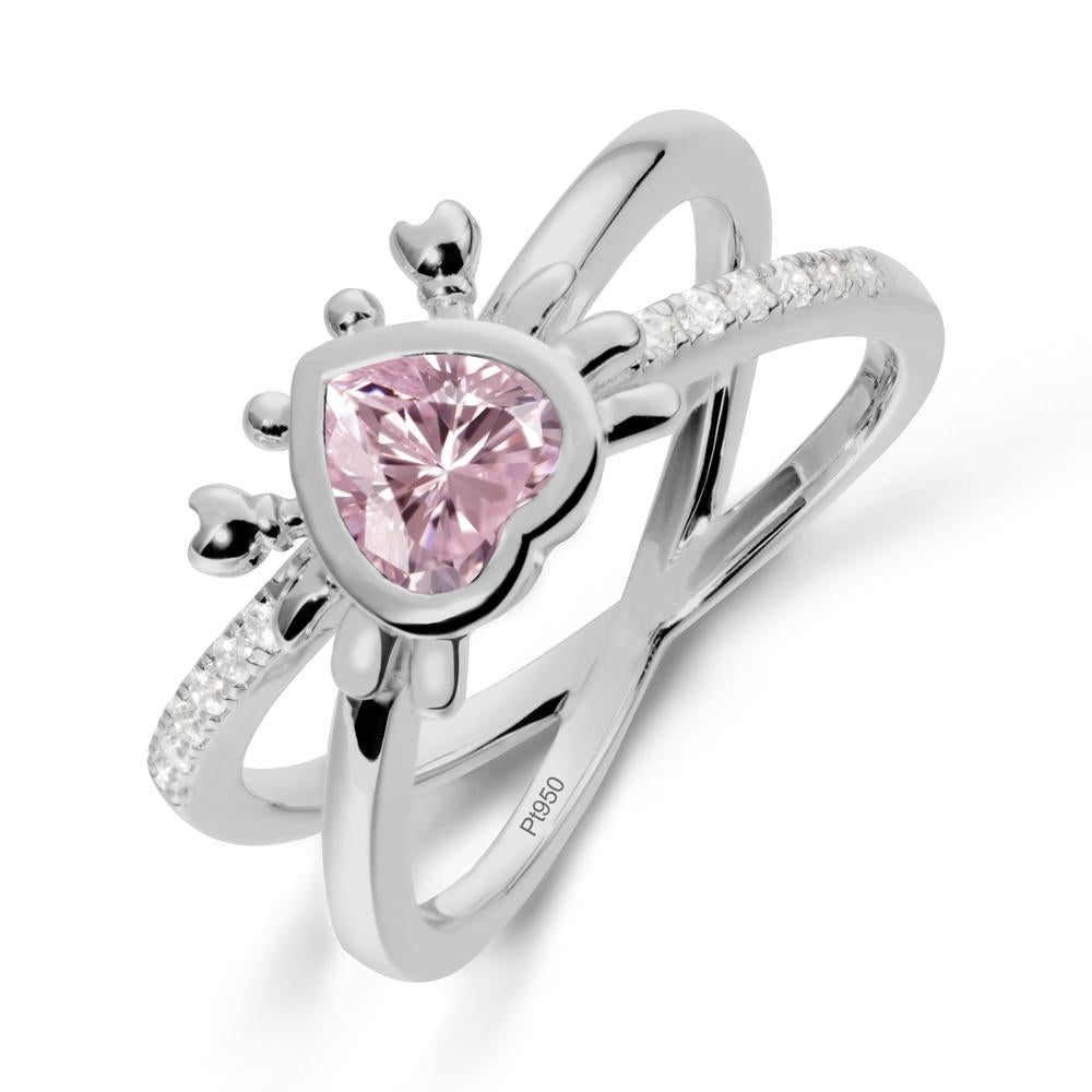 Hear Shaped Crab Pink Cubic Zirconia Ring - LUO Jewelry #metal_platinum