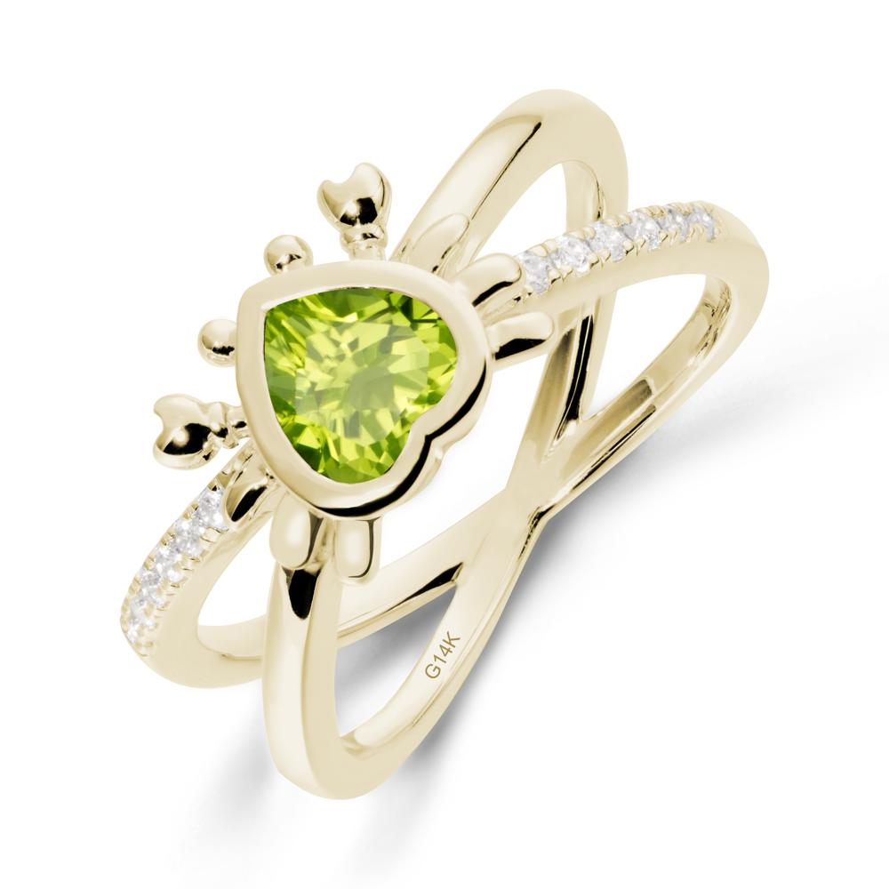 Peridot Criss Cross Double Band Crab Ring - LUO Jewelry #metal_14k yellow gold