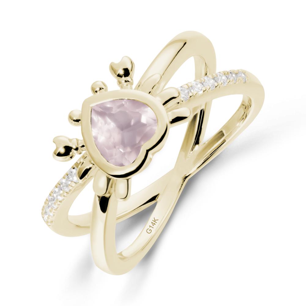 Hear Shaped Crab Rose Quartz Ring - LUO Jewelry #metal_14k yellow gold