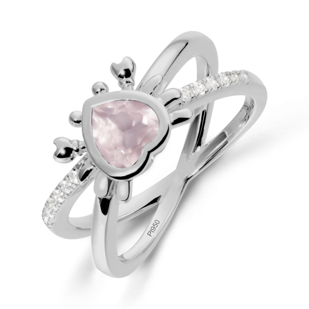 Hear Shaped Crab Rose Quartz Ring - LUO Jewelry #metal_platinum