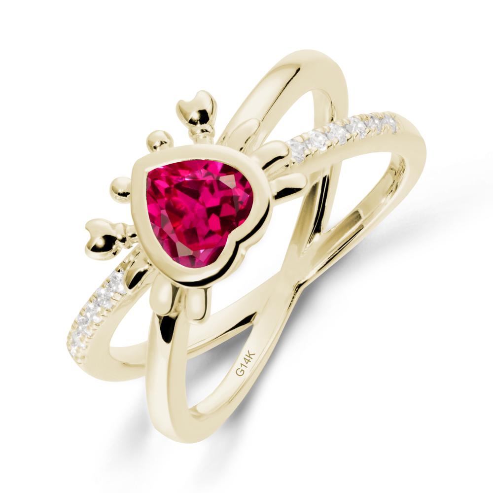 Ruby Criss Cross Double Band Crab Ring - LUO Jewelry #metal_14k yellow gold