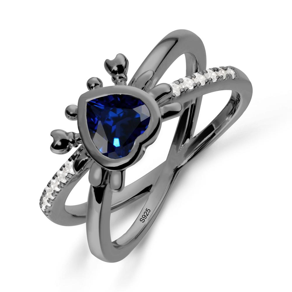 Hear Shaped Crab Sapphire Ring - LUO Jewelry #metal_black finish sterling silver