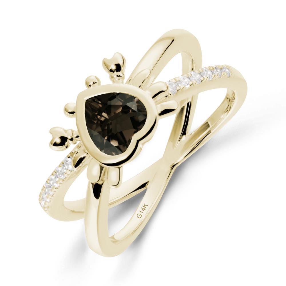 Smoky Quartz Criss Cross Double Band Crab Ring - LUO Jewelry #metal_14k yellow gold