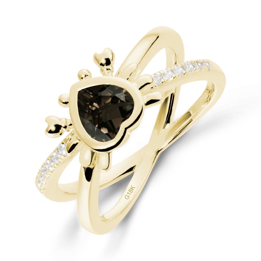 Smoky Quartz Criss Cross Double Band Crab Ring - LUO Jewelry #metal_18k yellow gold
