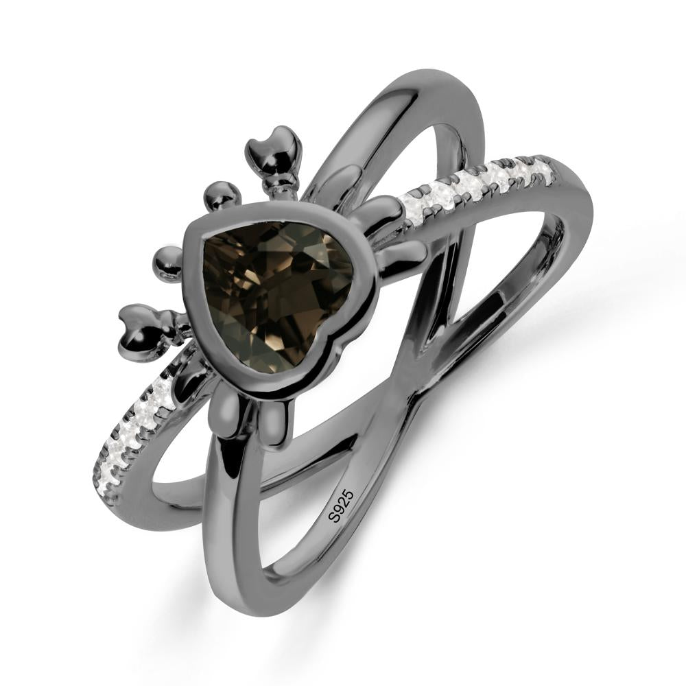 Smoky Quartz Criss Cross Double Band Crab Ring - LUO Jewelry #metal_black finish sterling silver