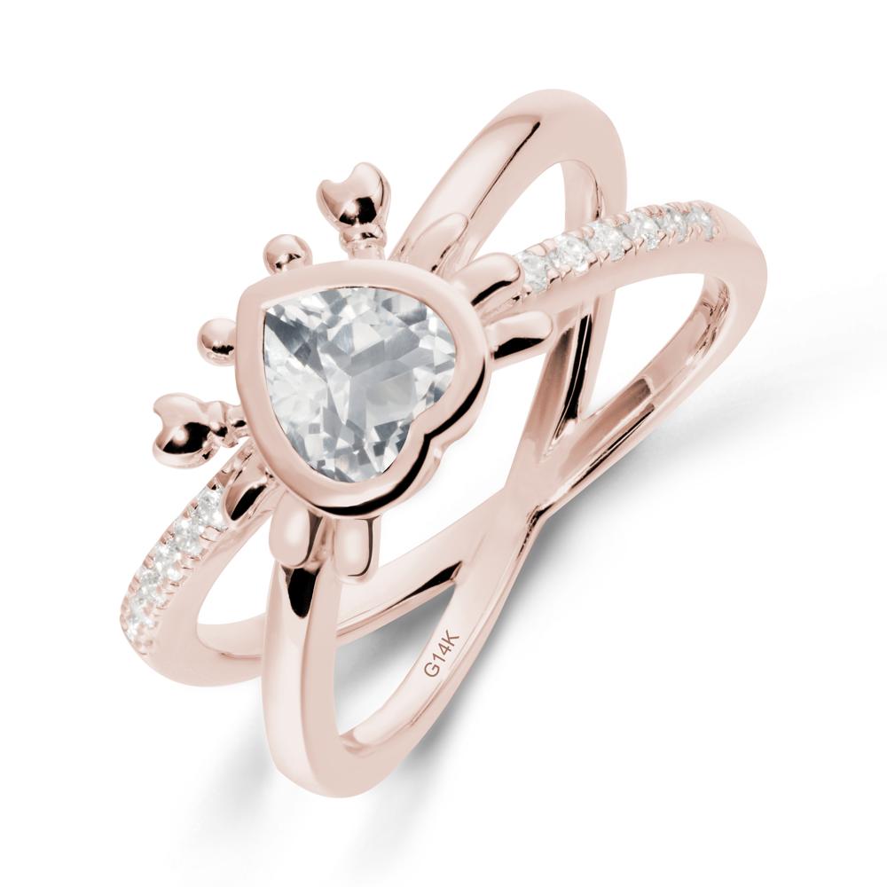 White Topaz Criss Cross Double Band Crab Ring - LUO Jewelry #metal_14k rose gold