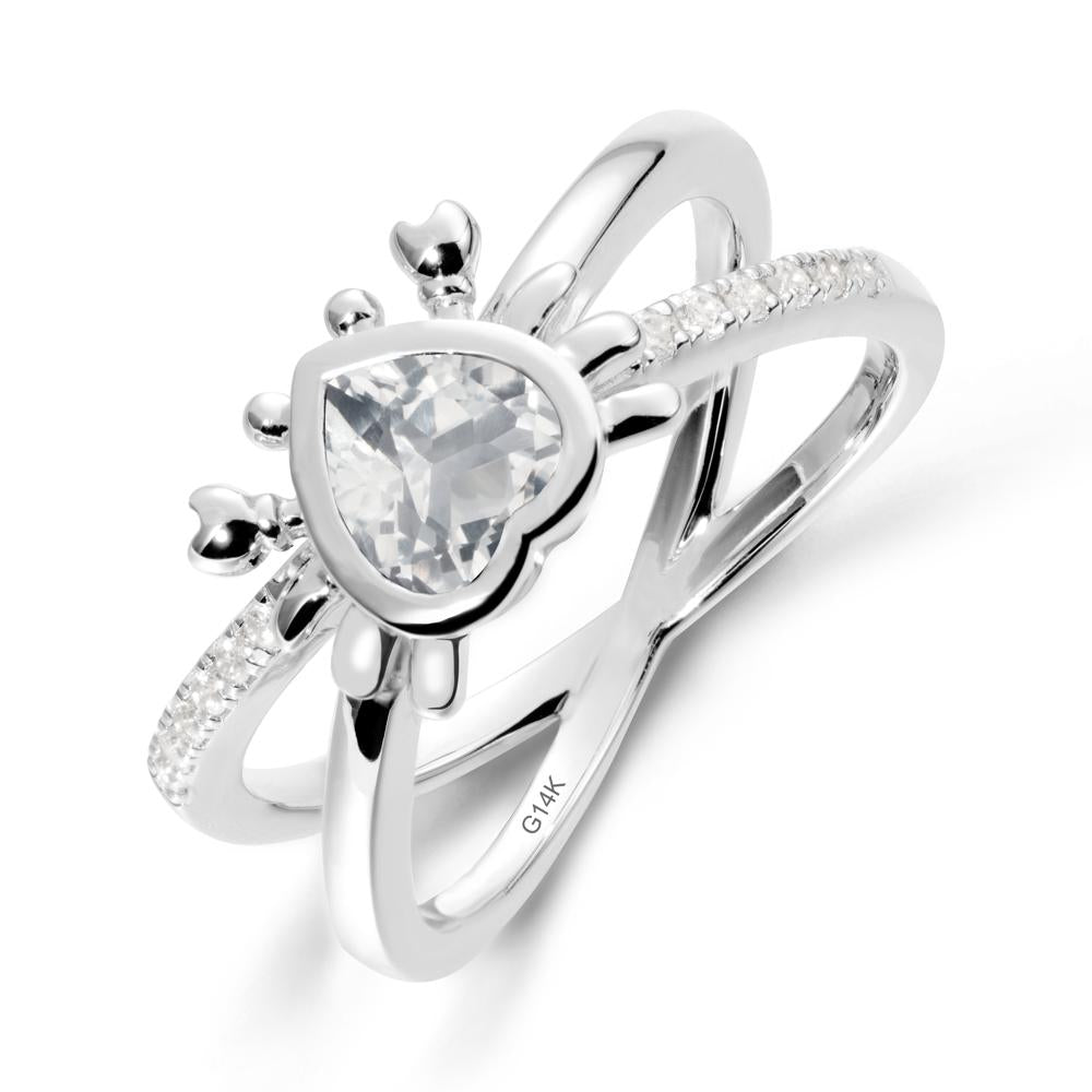 White Topaz Criss Cross Double Band Crab Ring - LUO Jewelry #metal_14k white gold