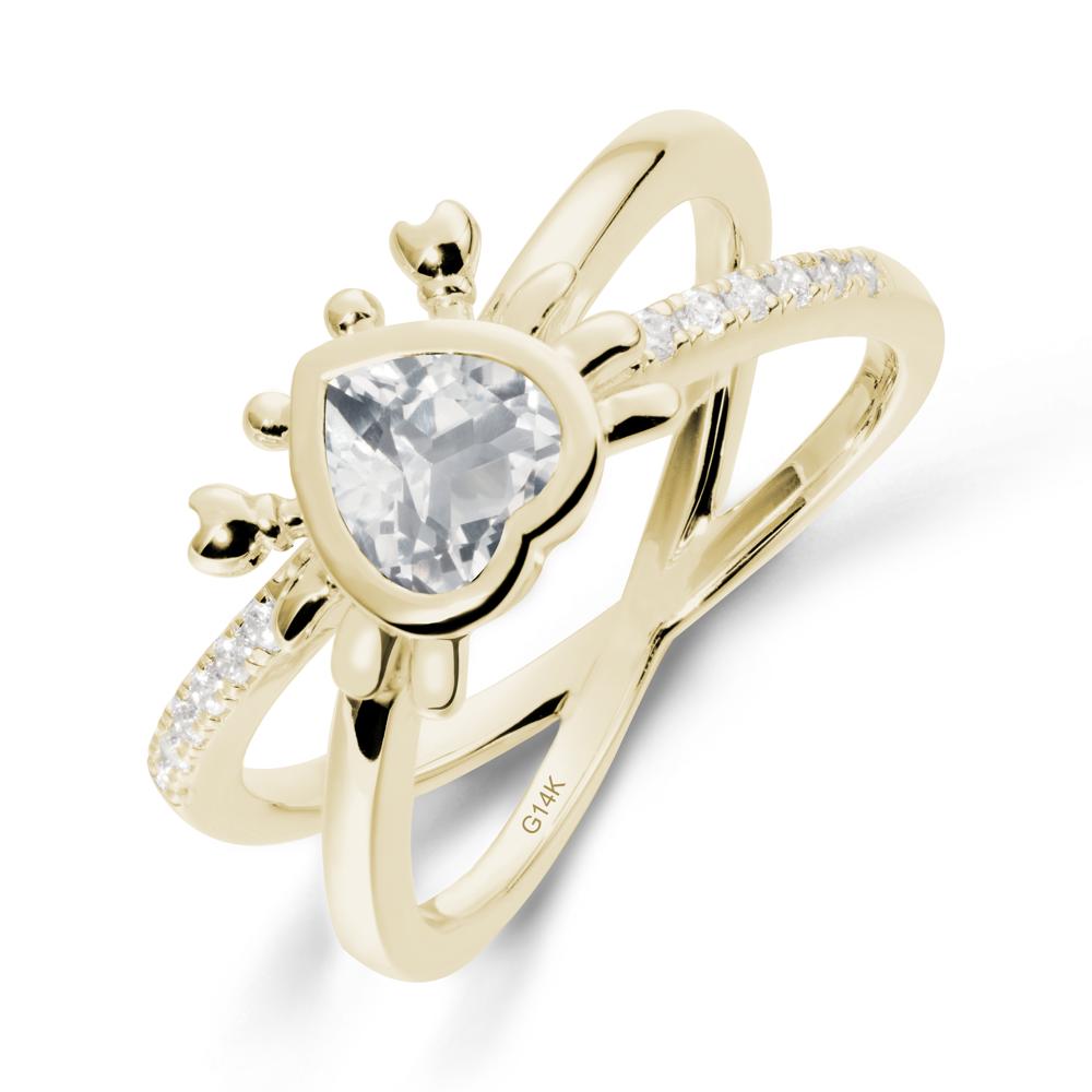 White Topaz Criss Cross Double Band Crab Ring - LUO Jewelry #metal_14k yellow gold