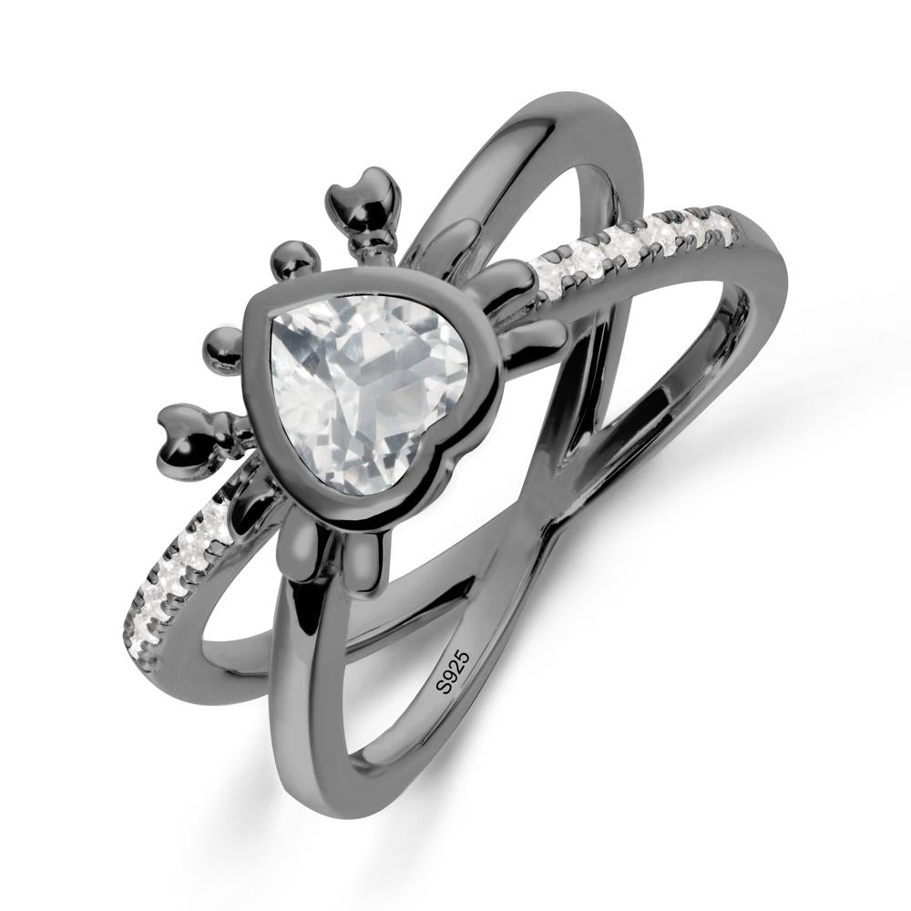 White Topaz Criss Cross Double Band Crab Ring - LUO Jewelry #metal_black finish sterling silver