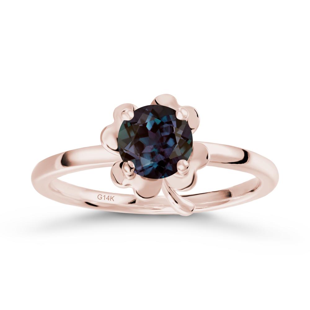 Round Alexandrite Four Leaf Clover Ring - LUO Jewelry #metal_14k rose gold