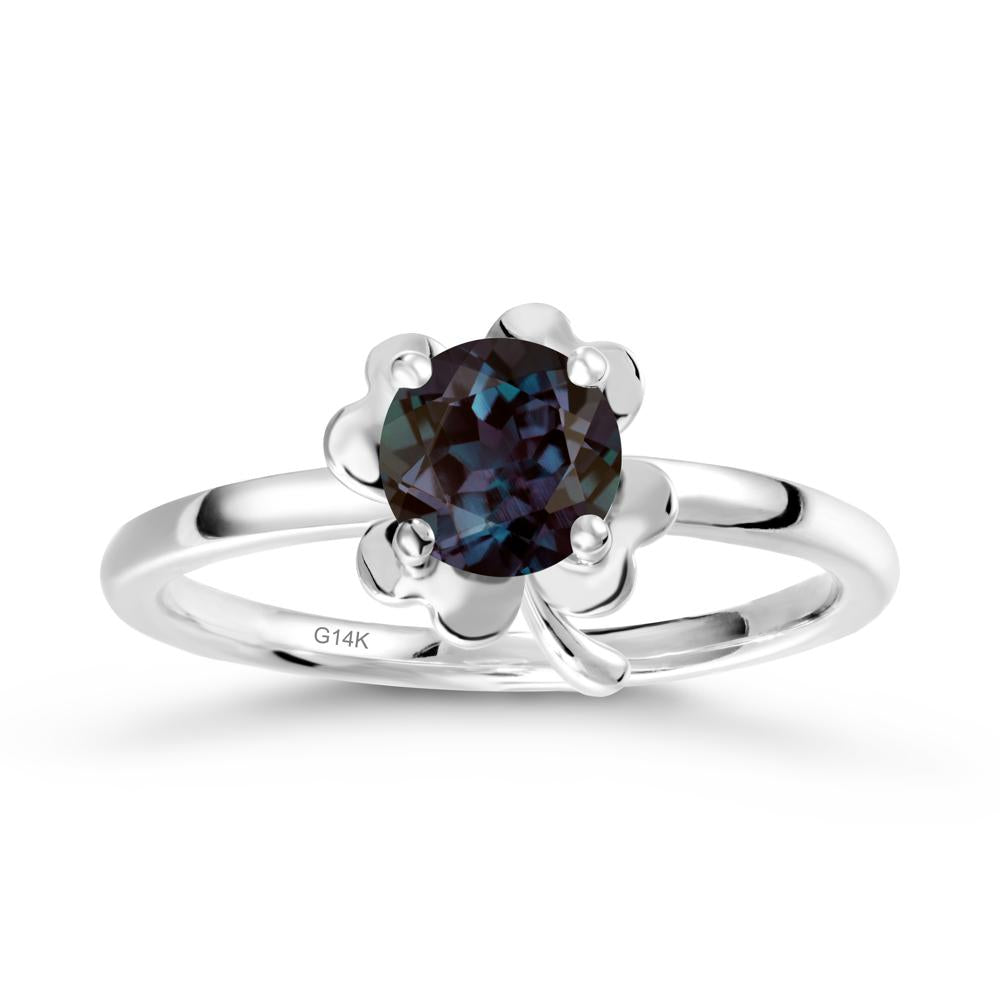 Round Alexandrite Four Leaf Clover Ring - LUO Jewelry #metal_14k white gold