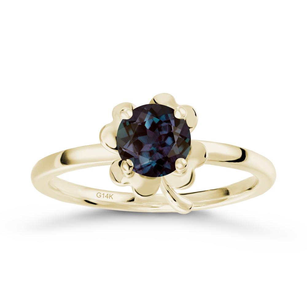 Round Alexandrite Four Leaf Clover Ring - LUO Jewelry #metal_14k yellow gold