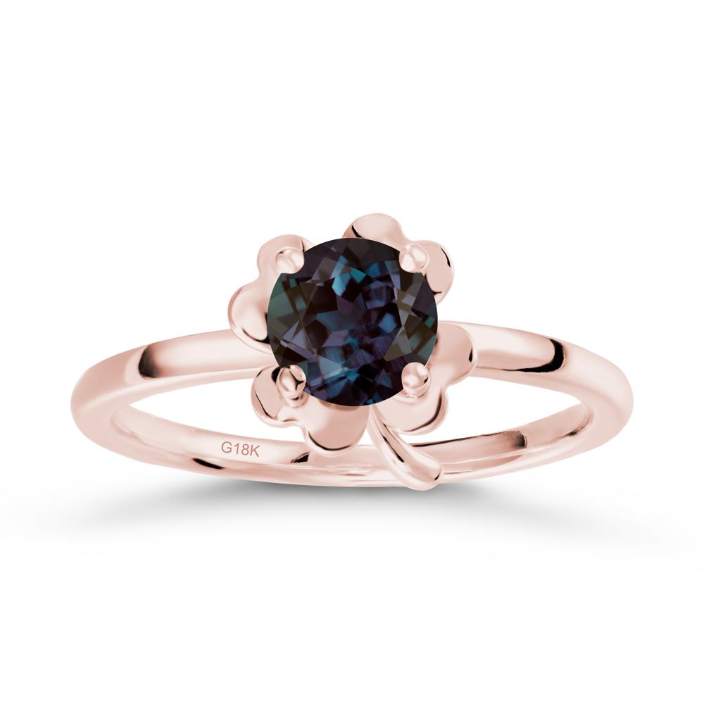 Round Alexandrite Four Leaf Clover Ring - LUO Jewelry #metal_18k rose gold