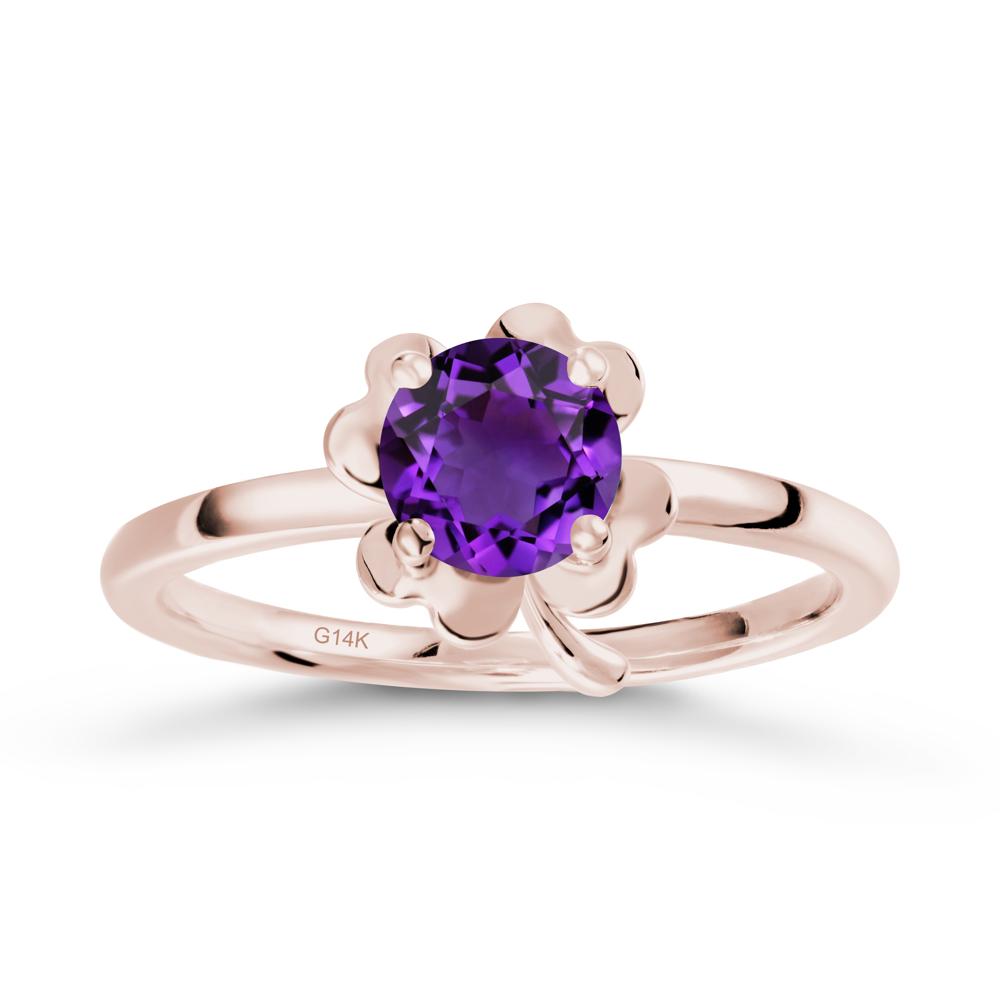 Four Leaf Clover Solitaire Amethyst Ring - LUO Jewelry #metal_14k rose gold