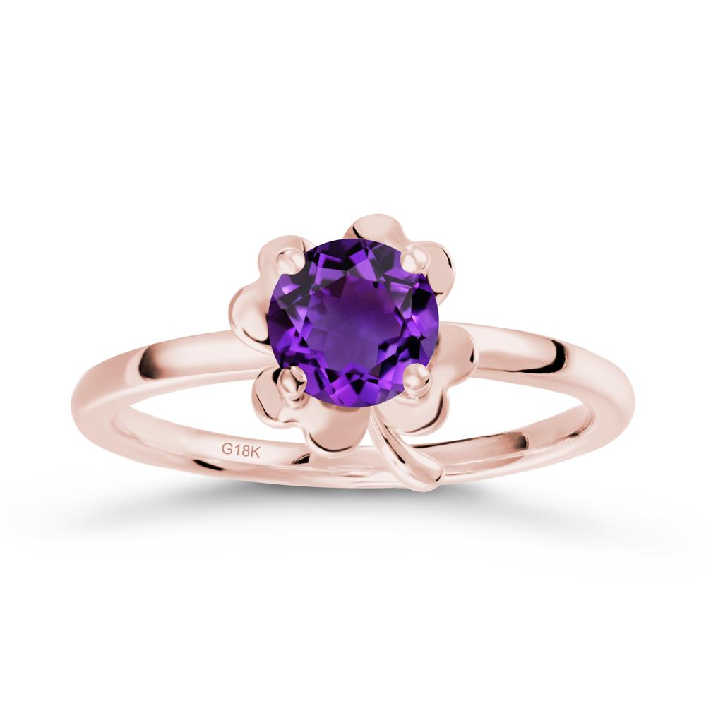 Four Leaf Clover Solitaire Amethyst Ring - LUO Jewelry #metal_18k rose gold