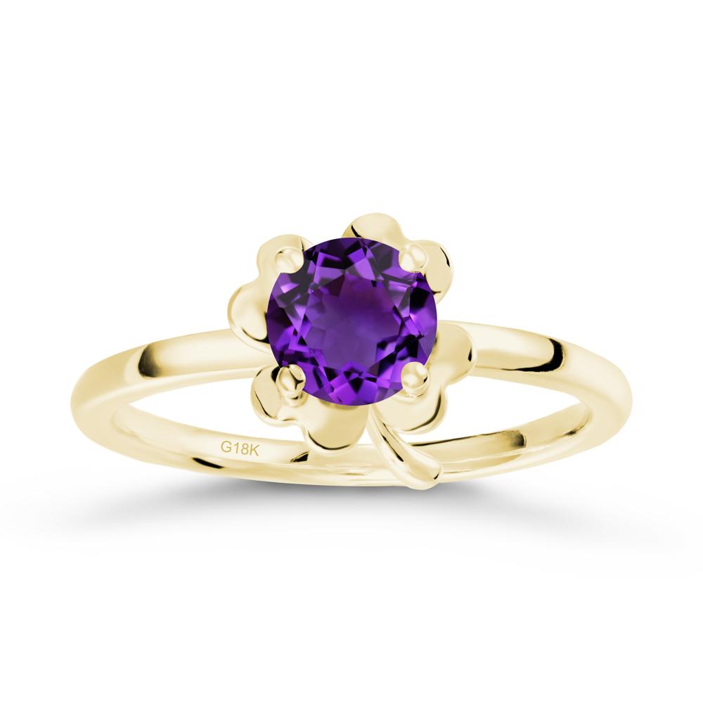 Four Leaf Clover Solitaire Amethyst Ring - LUO Jewelry #metal_18k yellow gold