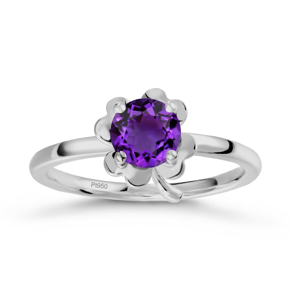 Four Leaf Clover Solitaire Amethyst Ring - LUO Jewelry #metal_platinum
