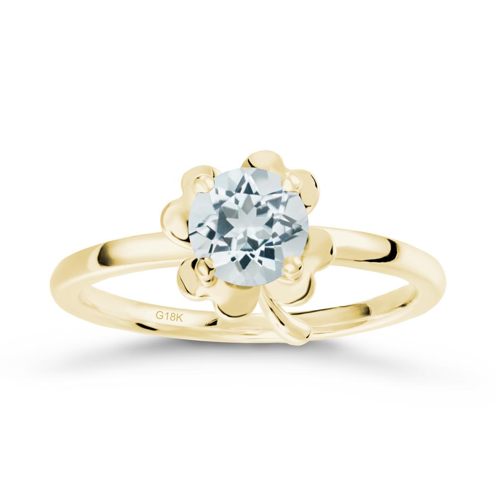 Aquamarine Four Leaf Clover Creative Ring - LUO Jewelry #metal_18k yellow gold