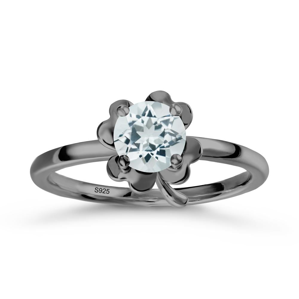 Aquamarine Four Leaf Clover Creative Ring - LUO Jewelry #metal_black finish sterling silver