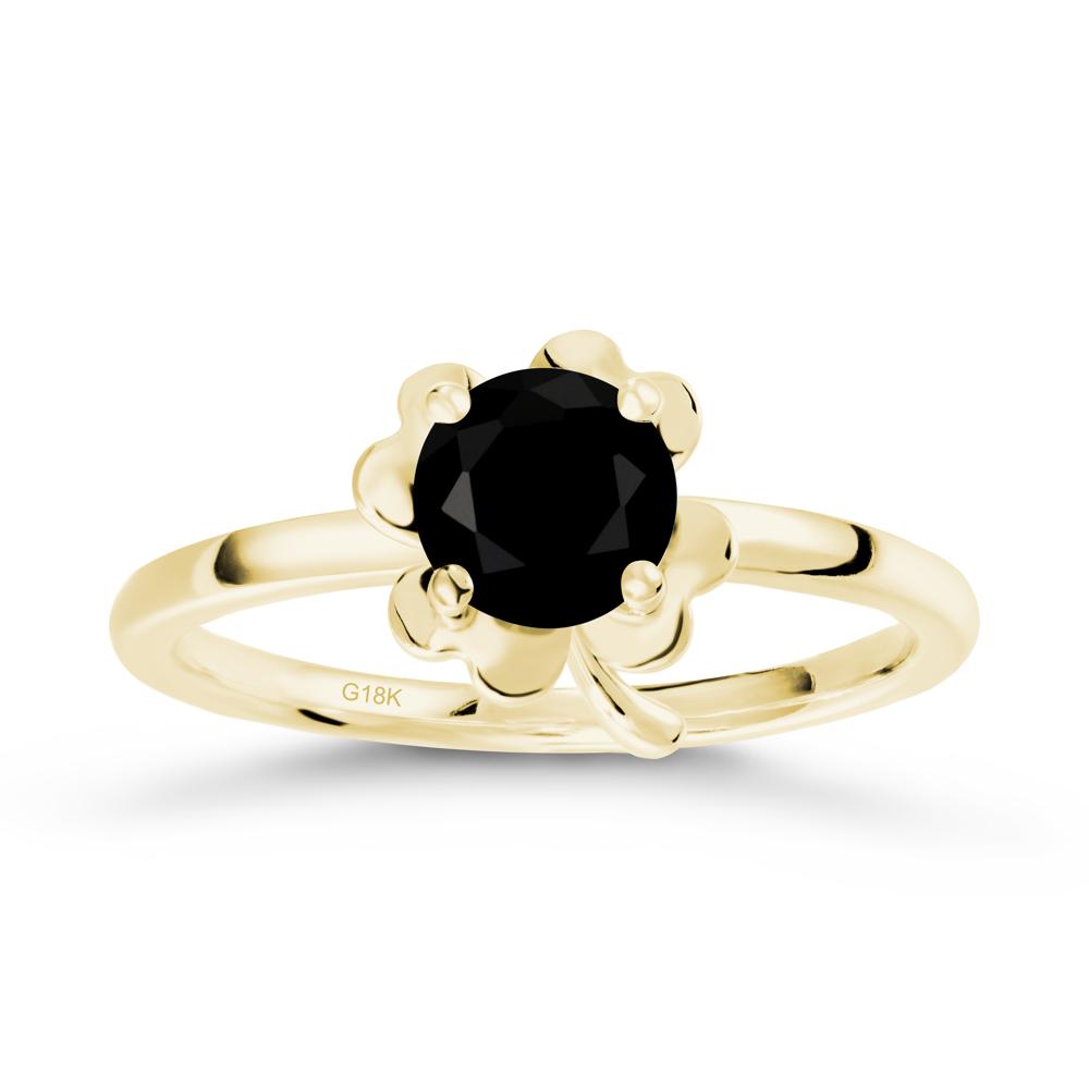 Round Black Spinel Four Leaf Clover Ring - LUO Jewelry #metal_18k yellow gold