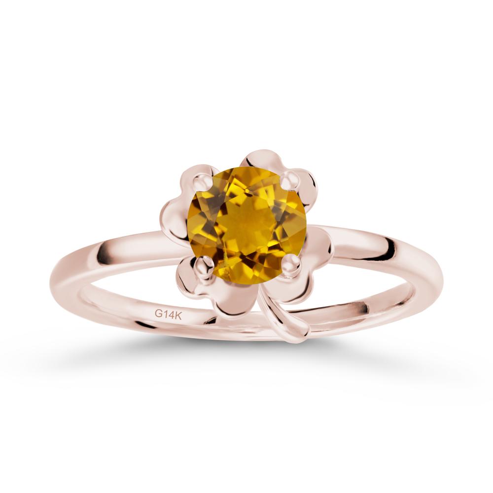 Four Leaf Clover Solitaire Citrine Ring - LUO Jewelry #metal_14k rose gold