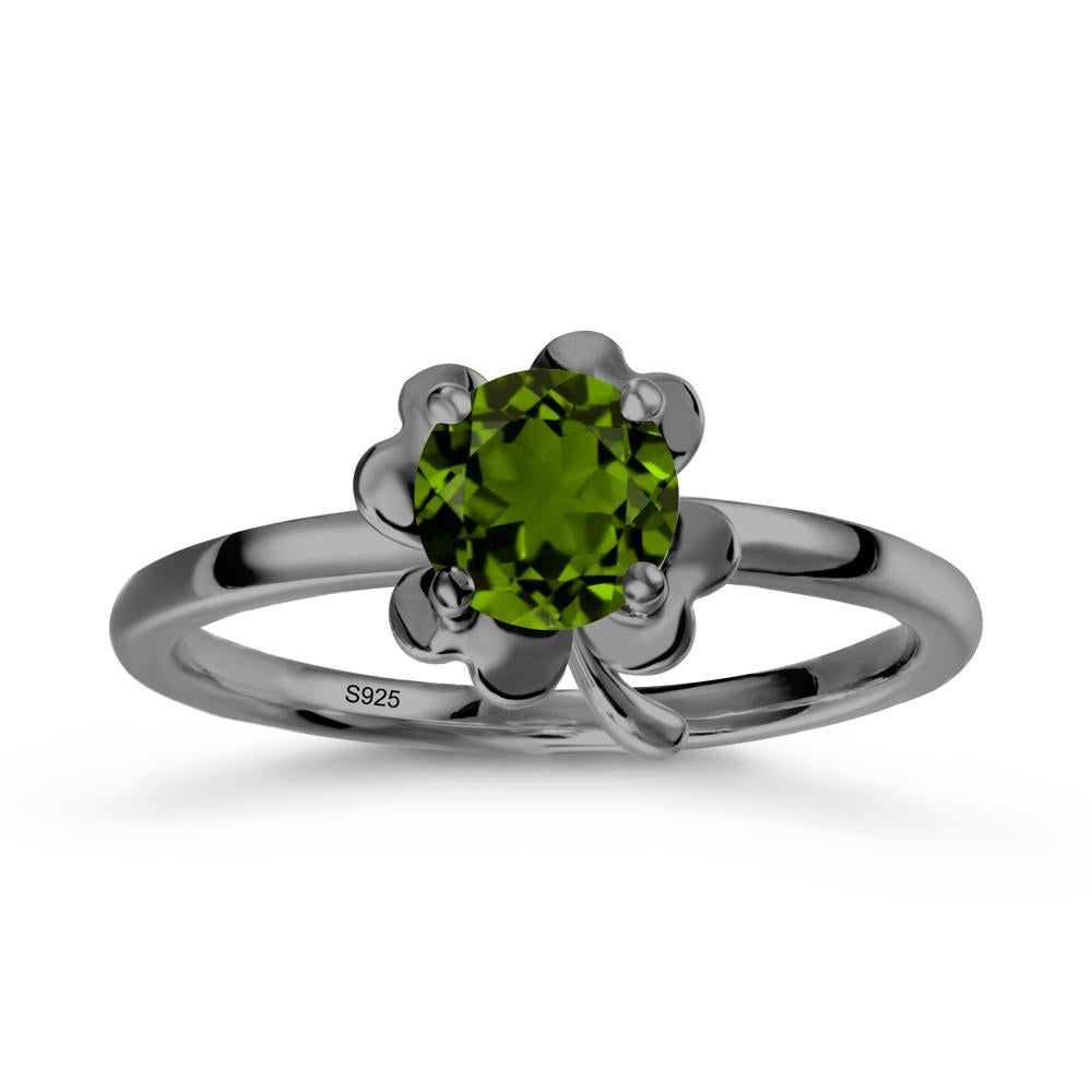 Four Leaf Clover Solitaire Diopside Ring - LUO Jewelry #metal_black finish sterling silver