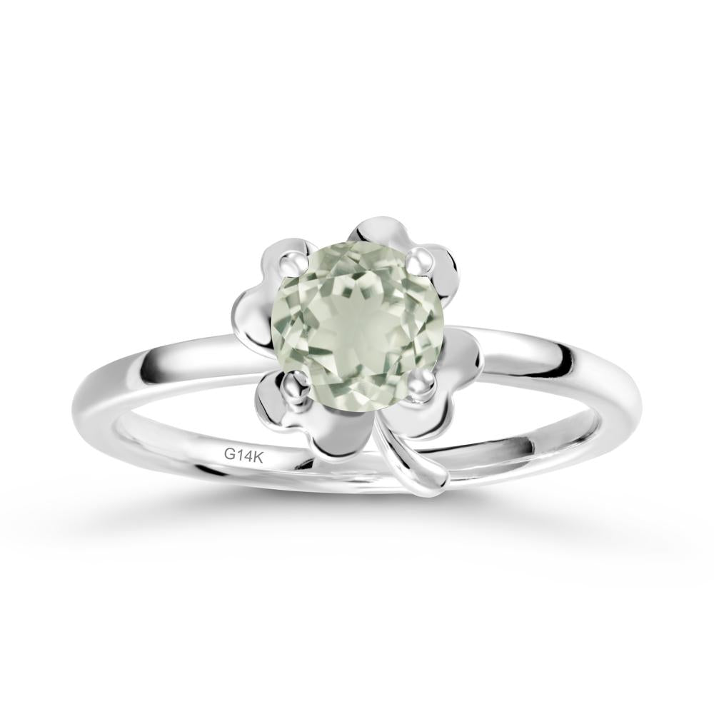 Four Leaf Clover Solitaire Green Amethyst Ring - LUO Jewelry #metal_14k white gold