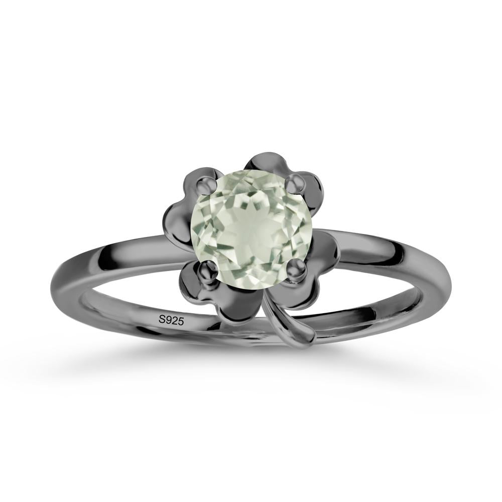 Four Leaf Clover Solitaire Green Amethyst Ring - LUO Jewelry #metal_black finish sterling silver