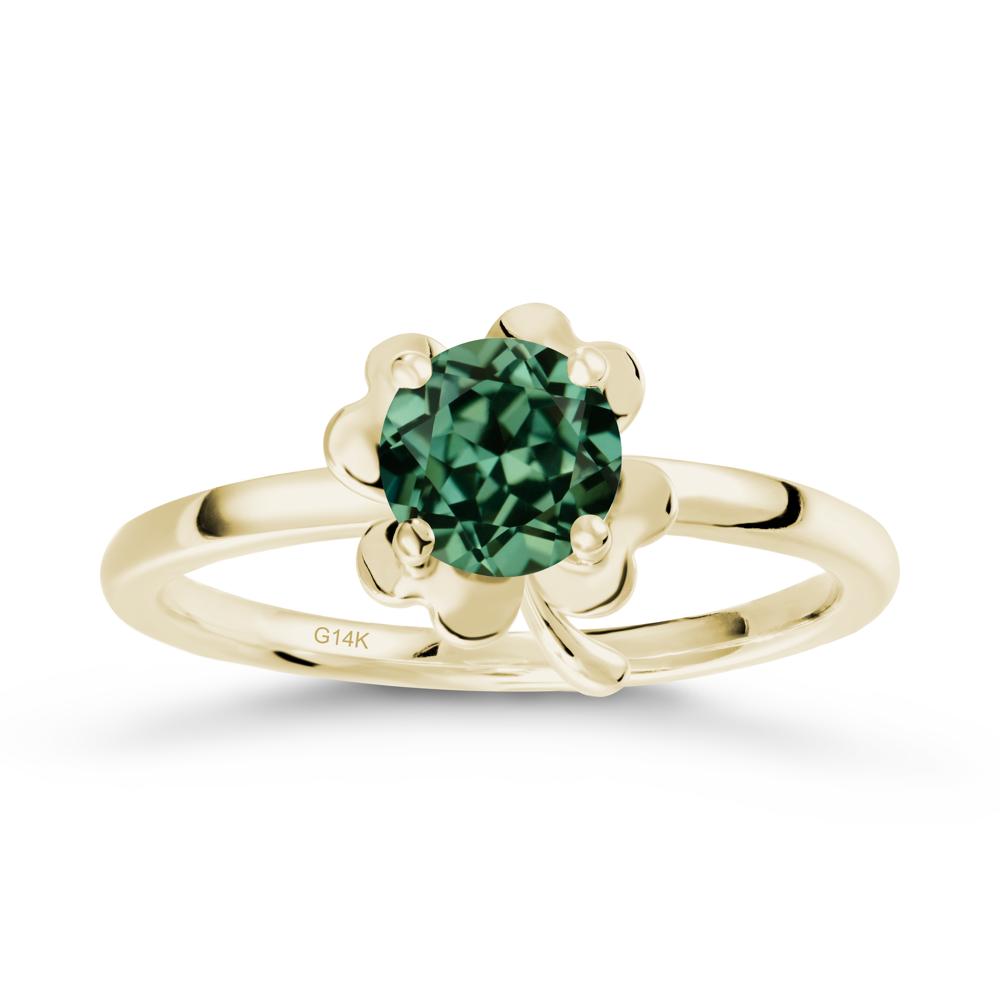Green Sapphire Four Leaf Clover Creative Ring - LUO Jewelry #metal_14k yellow gold