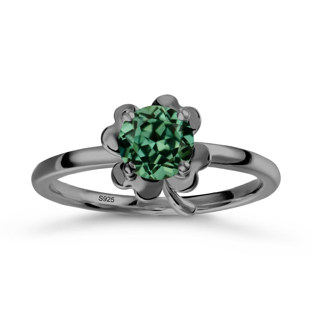 Green Sapphire Four Leaf Clover Creative Ring - LUO Jewelry #metal_black finish sterling silver