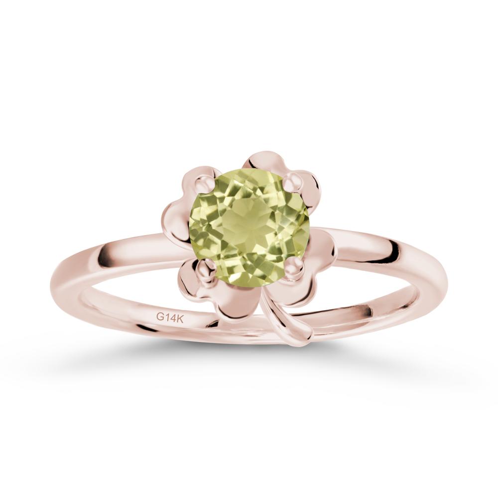 Round Lemon Quartz Four Leaf Clover Ring - LUO Jewelry #metal_14k rose gold