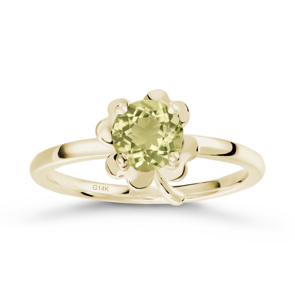 Round Lemon Quartz Four Leaf Clover Ring - LUO Jewelry #metal_14k yellow gold
