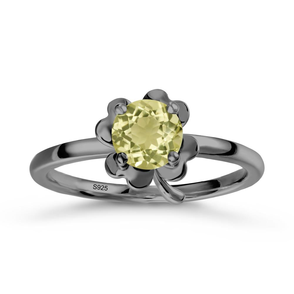 Round Lemon Quartz Four Leaf Clover Ring - LUO Jewelry #metal_black finish sterling silver