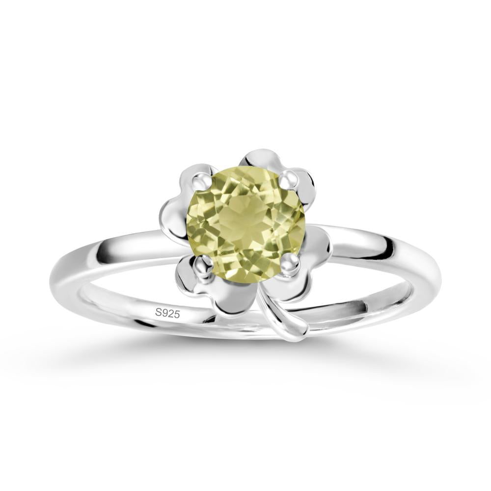 Round Lemon Quartz Four Leaf Clover Ring - LUO Jewelry #metal_sterling silver