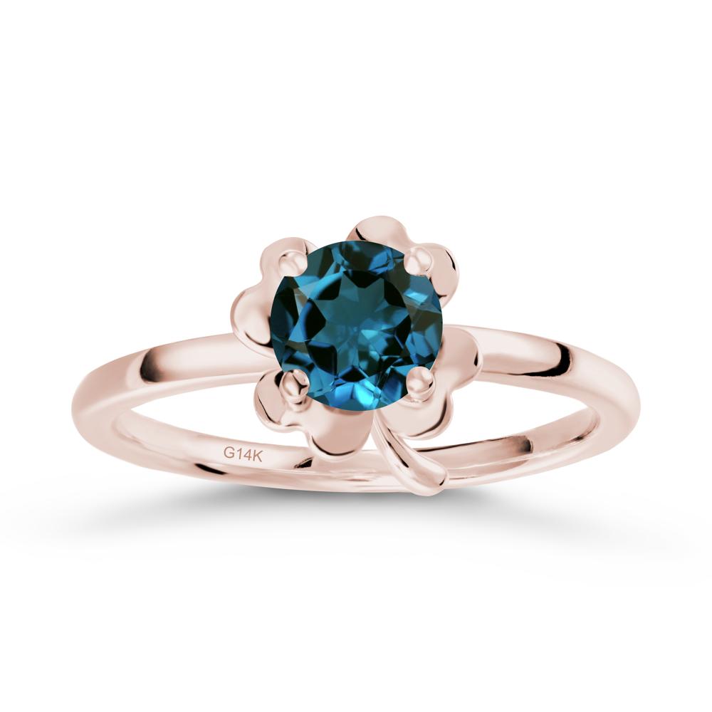 Four Leaf Clover Solitaire London Blue Topaz Ring - LUO Jewelry #metal_14k rose gold