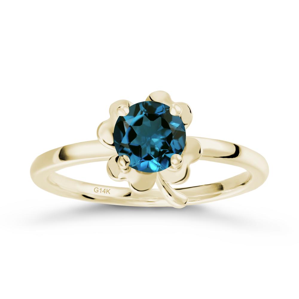 Four Leaf Clover Solitaire London Blue Topaz Ring - LUO Jewelry #metal_14k yellow gold