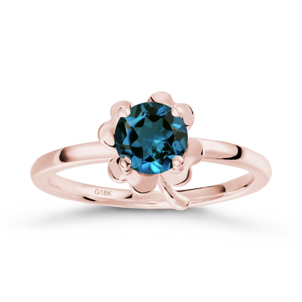 Four Leaf Clover Solitaire London Blue Topaz Ring - LUO Jewelry #metal_18k rose gold