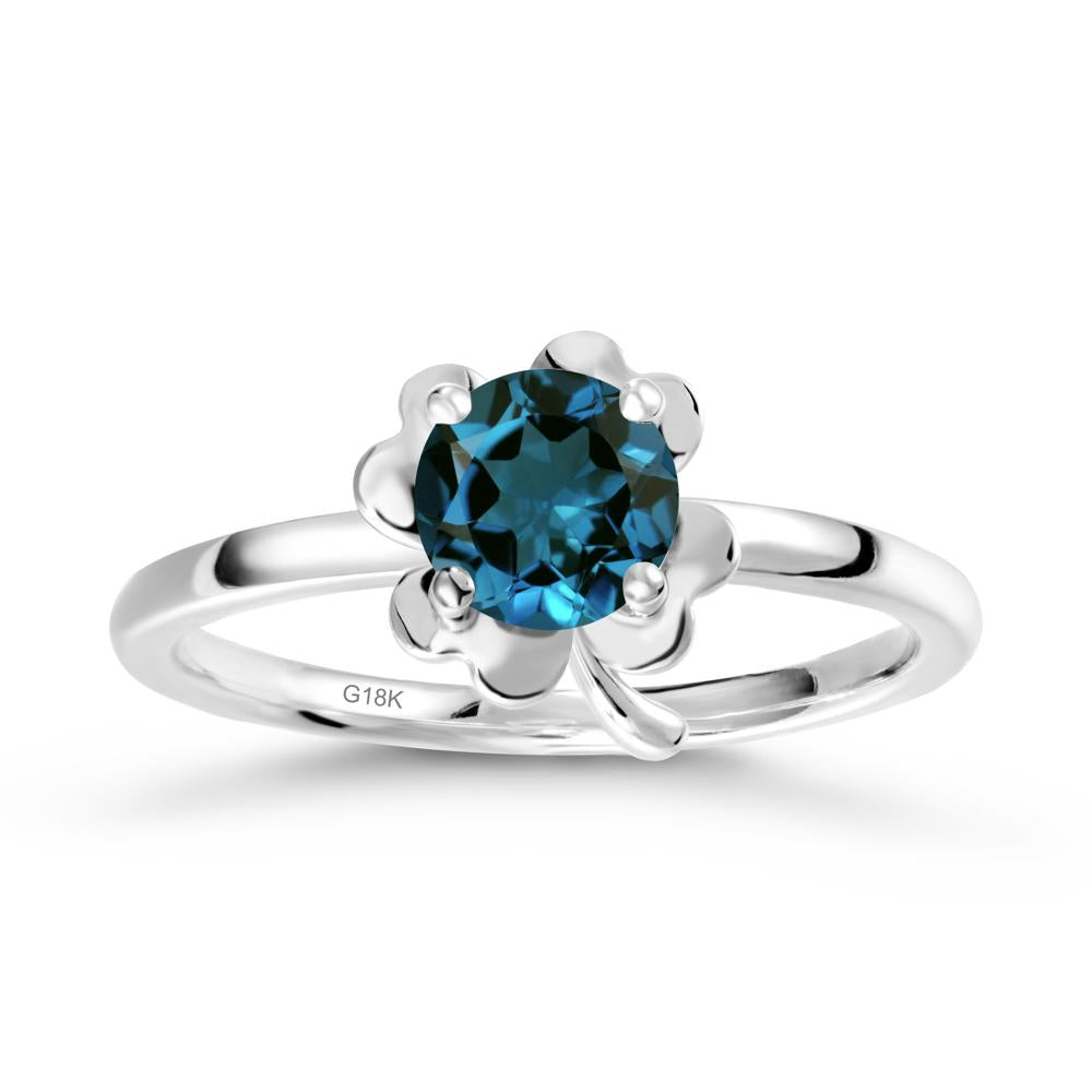 Four Leaf Clover Solitaire London Blue Topaz Ring - LUO Jewelry #metal_18k white gold