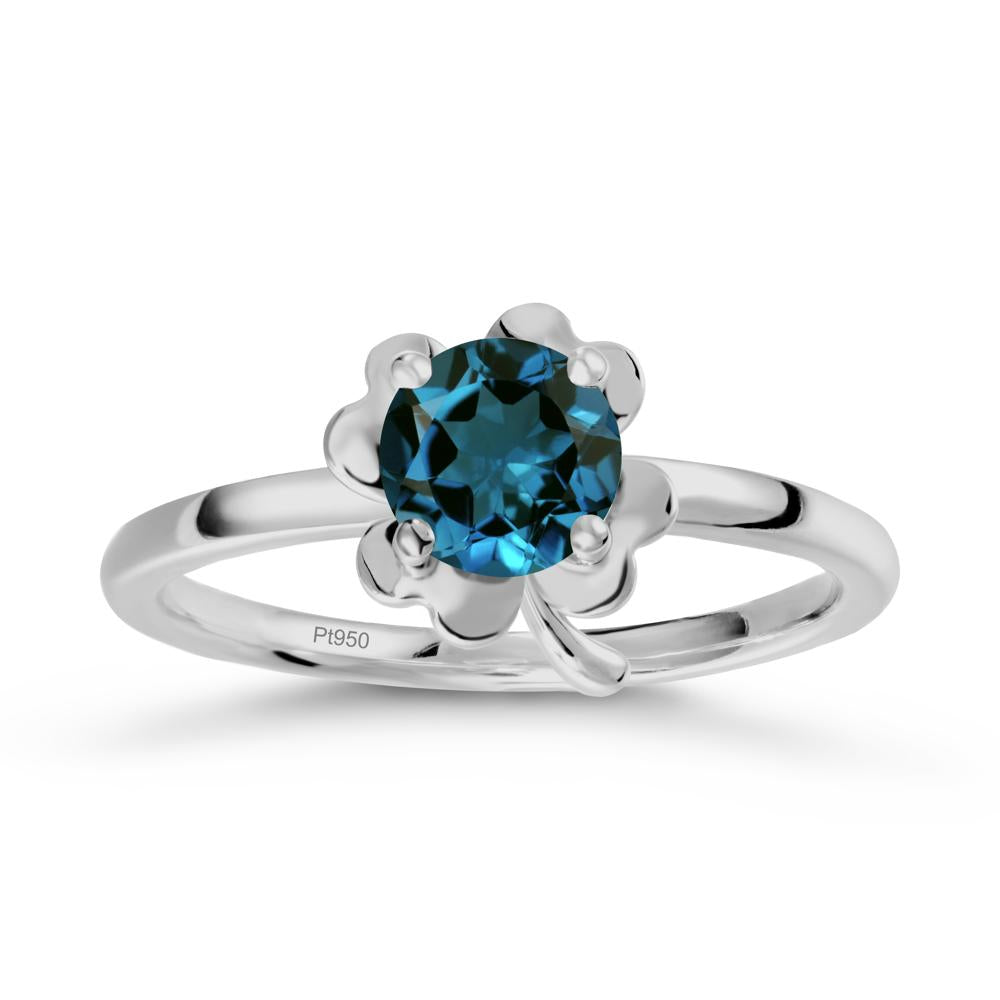 Four Leaf Clover Solitaire London Blue Topaz Ring - LUO Jewelry #metal_platinum