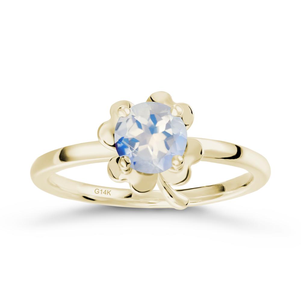 Round Moonstone Four Leaf Clover Ring - LUO Jewelry #metal_14k yellow gold