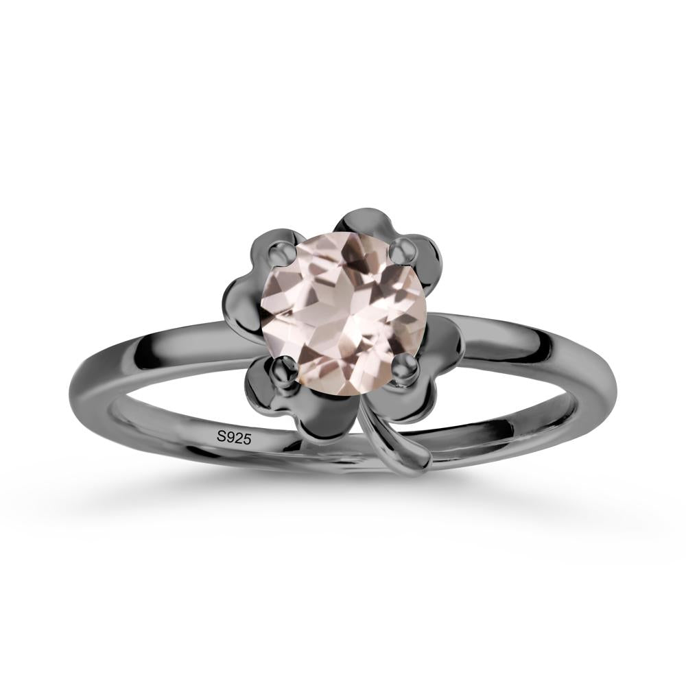Four Leaf Clover Solitaire Morganite Ring - LUO Jewelry #metal_black finish sterling silver