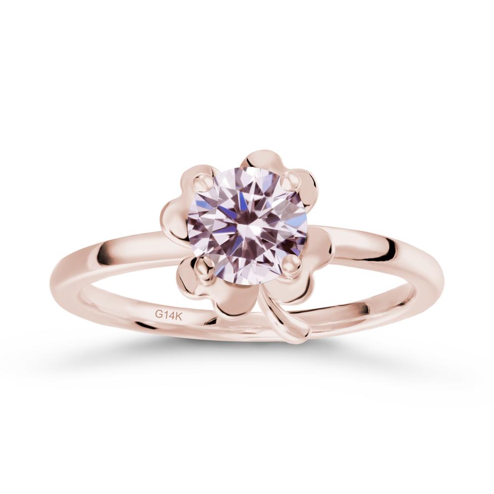 Round Pink Cubic Zirconia Four Leaf Clover Ring - LUO Jewelry #metal_14k rose gold