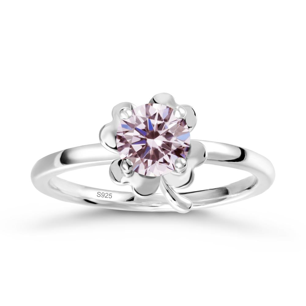 Round Pink Cubic Zirconia Four Leaf Clover Ring - LUO Jewelry #metal_sterling silver