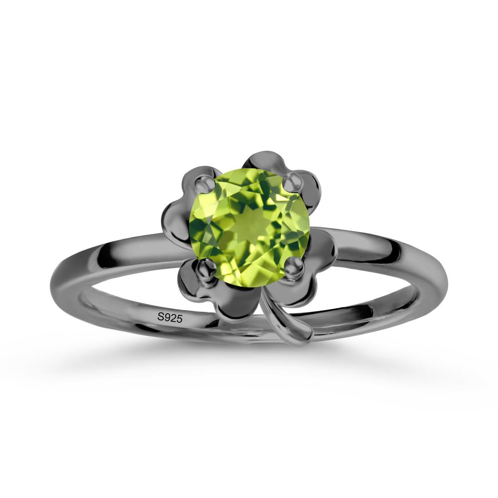 Four Leaf Clover Solitaire Peridot Ring - LUO Jewelry #metal_black finish sterling silver